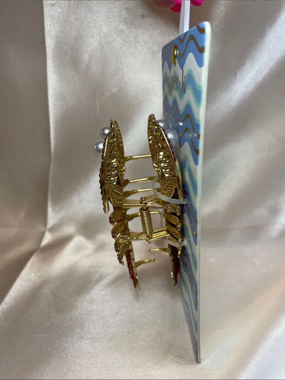 Piper K Lobster Metal Hair Claw Clip w/ Rhinestones & Faux Pearls - NWT